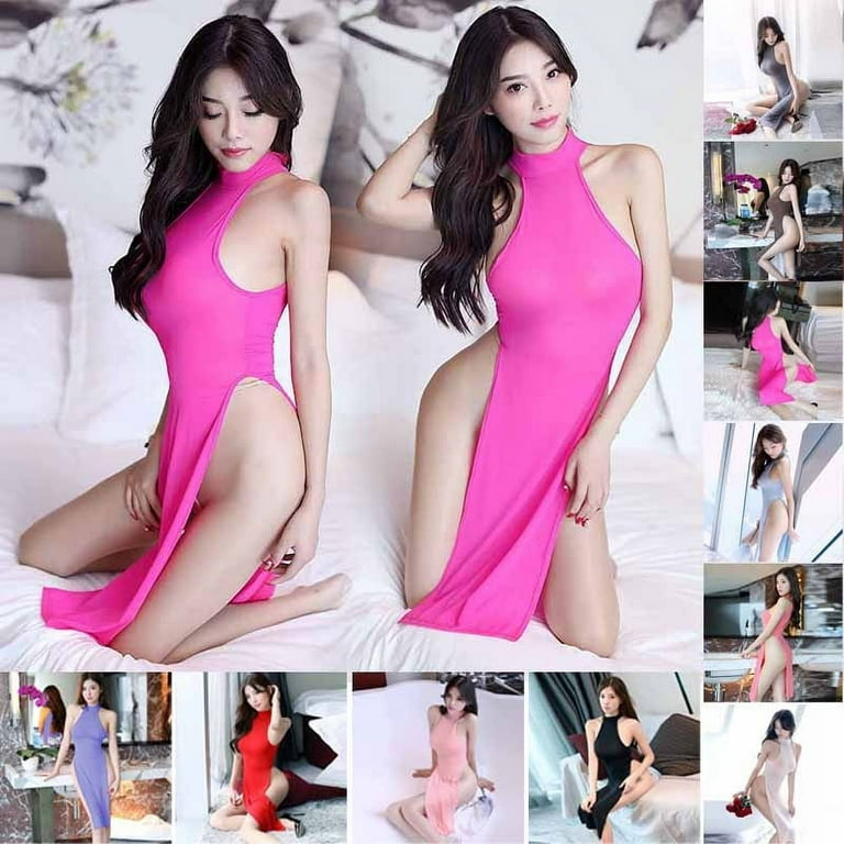 Women's Dress Backless High Slit Legs Cheongsam Nightgown Nightwear  Lingerie