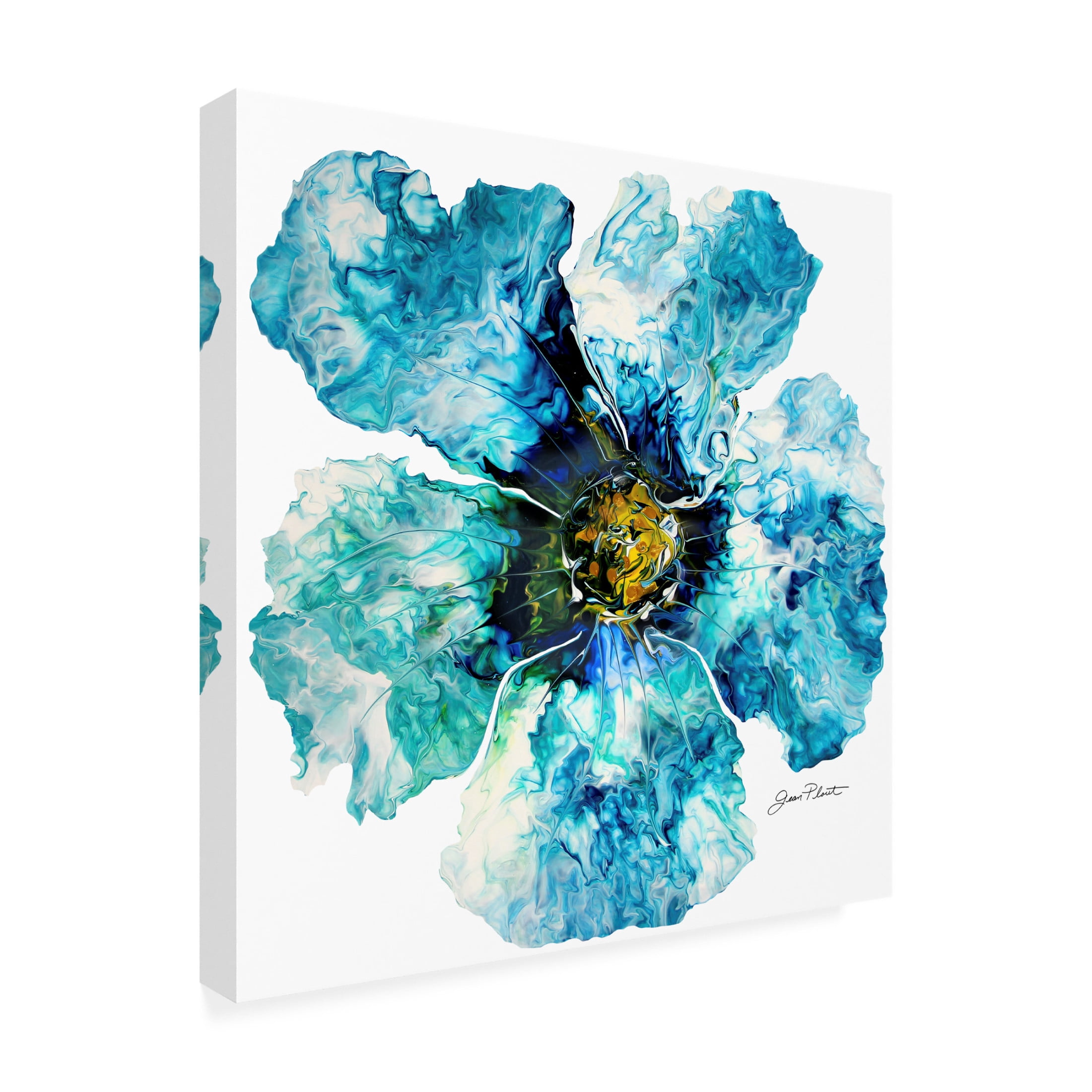 Canvas Wall Art - Jean Plout 'Floral Acrylic Pouring C' Wall Art for Living Room, Bedroom, or Office Décor by Trademark Fine Art - 35 x 35 Inches