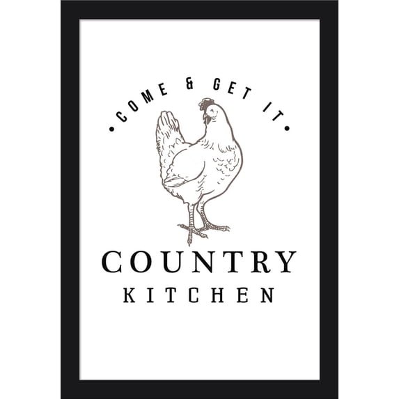 Country Kitchen - Chicken on White - Lantern Press Artwork (16x24 Giclee Art Print, Gallery Framed, Black Wood)