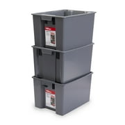 Hyper Tough Garage Plastic Stacking Open Storage Bin, Medium, Gray, No Lid