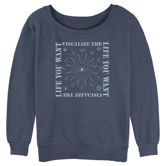 Junior's Lost Gods Visualize the Life You Want Sweatshirt Blue Heather Small