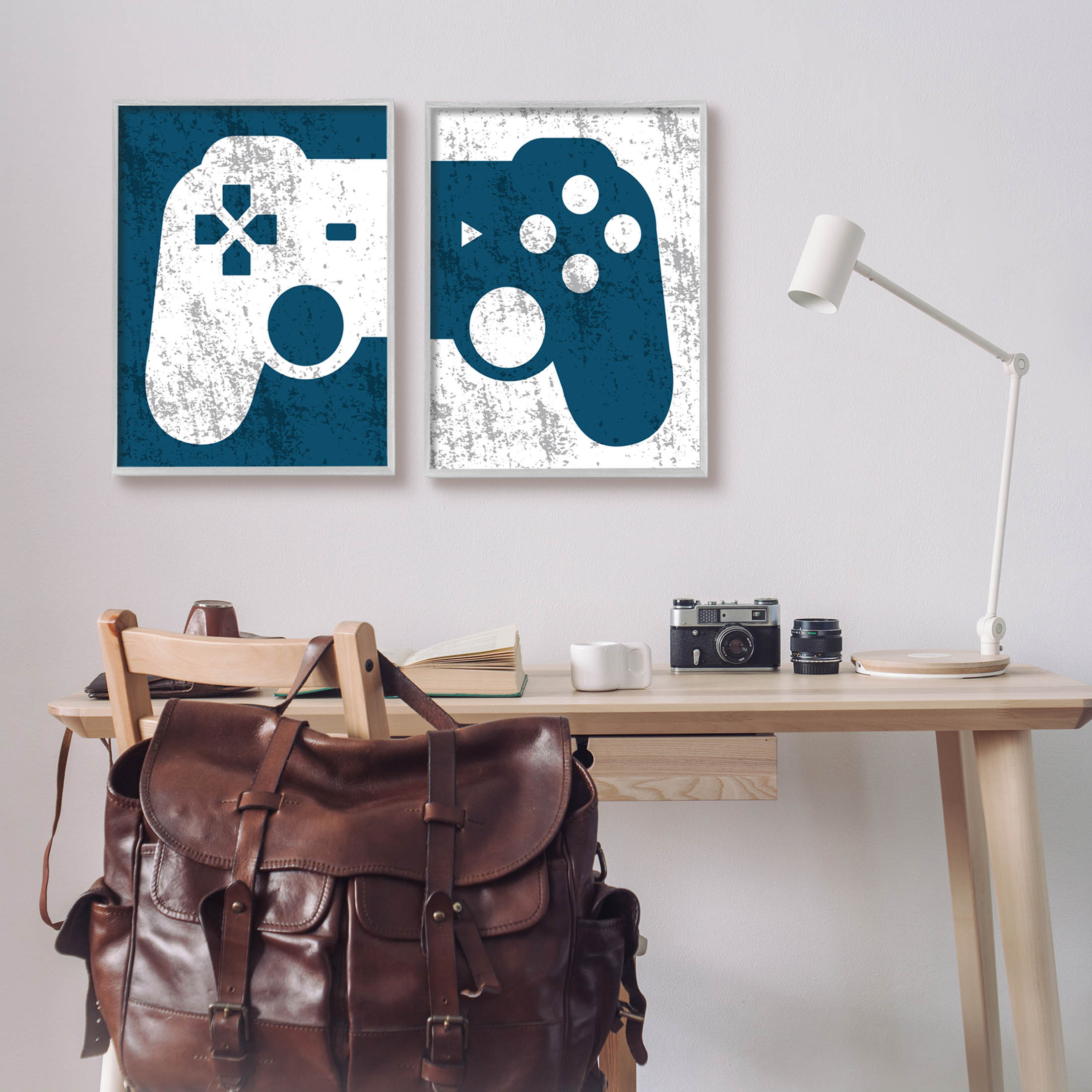 Stupell Industries Video Gaming Controller Silhouette Graphic Art Gray Framed Art Print Wall Art, Set of 2, Design by Kim Allen