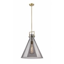 Innovations Lighting Newton Cone - 1 Light 18" Stem Hung Pendant Brushed Brass/Plated Smoke