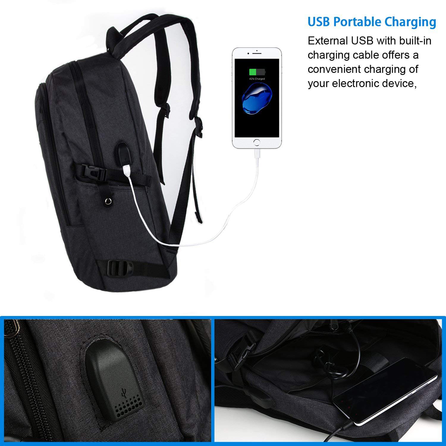 Anti Theft Business Laptop Backpack with USB Charging Port Fits 15.6 inch Laptop, Slim Travel College Bookbag for MacBook Computer, School Computer Bag for Women & Men by Mancro (Black) - image 2 of 7