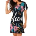 thumbnail image 2 of Uemuo Floral Welcome Sign Pattern Women’s Nightdress – Casual Sleep Shirt, Soft Relaxed Fit Short-Sleeved Cotton Sleepwear for Home, Bedtime, and Lounging, 2 of 6