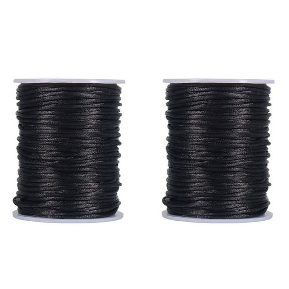 2X Satin Rattail Polyester Cord,295 Feet 2mm Black Beading String for Macrame Bracelets, Jewelry Making, Arts And Crafts
