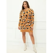 Angle View: ELOQUII Elements Plus Size Cheetah Print Sweater Dress