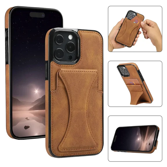 Advanced PU leather bracket card slot with card holder, ultra-thin vertical support phone case, suitable for iphone 12 durable shockproof phone case