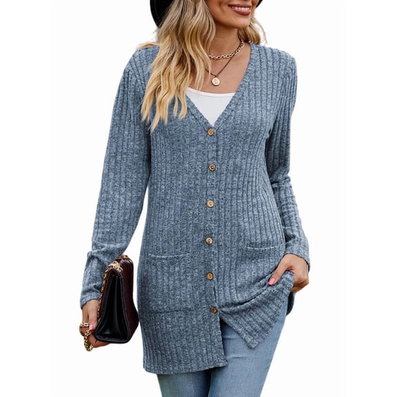 Women'S 2025 Fall Fashion Cardigan Soft Knit Cardigan for Women Long Sleeve Open Front Coat with Pockets Light Blue S