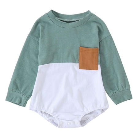 

Yzengfg Boys Girls Long Sleeve Color Matching Style Pullover Romper Sweatshirt Bodysuits Girls Bodysuits 0-3 Months