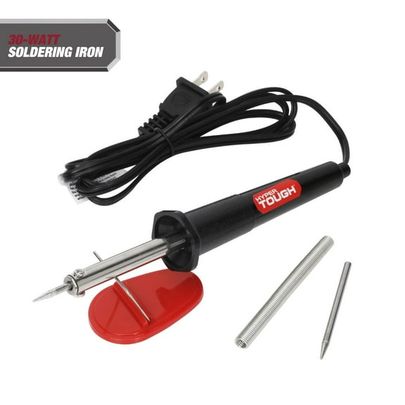 Hyper Tough 30-Watt Soldering Iron Kit Inlcudes 30W Soldering Iron with Stand, Rosin Core Solder, and 5/32-Inch Diameter Soldering Iron Tips