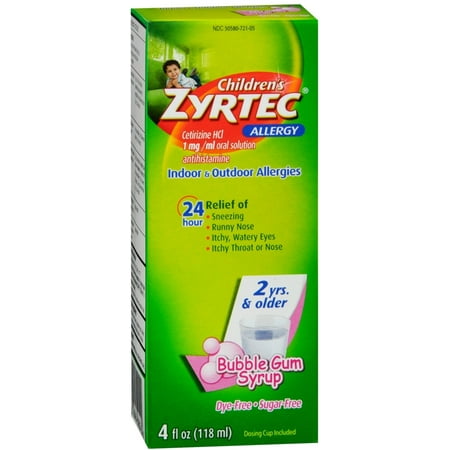 Zyrtec Children's Allergy Bubble Gum Syrup 4 oz (Pack of 3)
