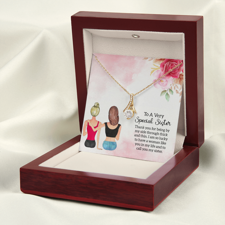 To My Sister Special Sister Alluring Ribbon Necklace Message