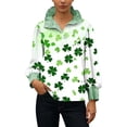 thumbnail image 4 of St. Patrick's Day Hoodie for Women Classic Plaid Pattern Ribbed Collared Button Placket Long Sleeve Loose Fit Festive Holiday Graphic Top, 4 of 6