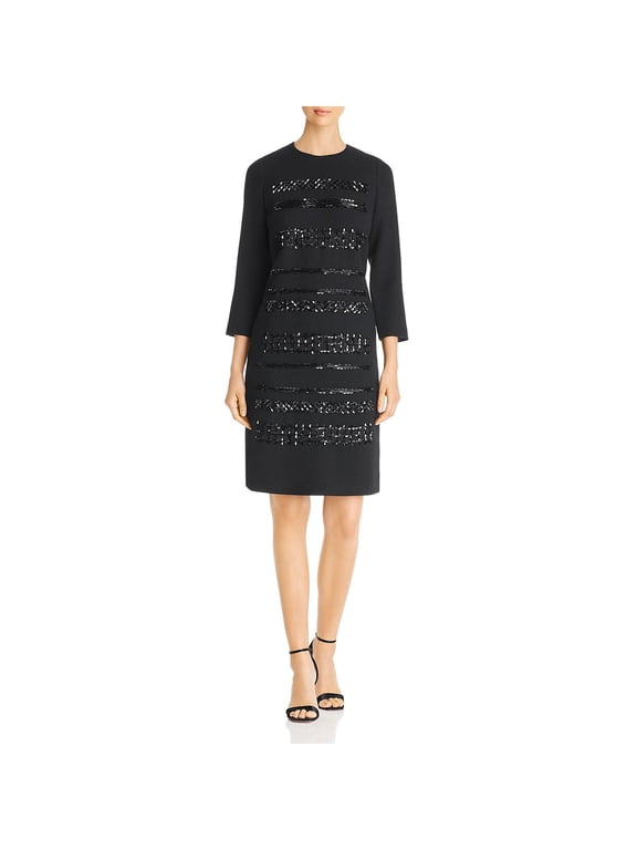 Womens Giovanetta Wool Sequined Shift Dress Black XS