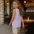 thumbnail image 4 of Maean Girl's Cotton Linen Tank Top Plaid Crew Neck Sleeveless Shirts Summer Lightweight Breathable Beach Clothes, 4 of 7
