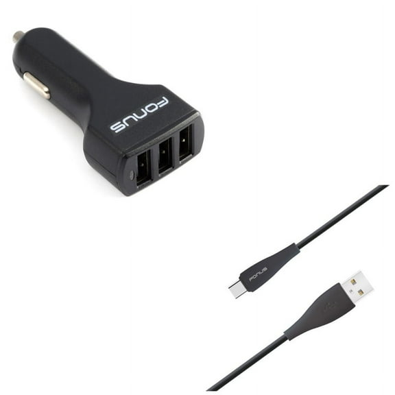 Charger Cord Type-C 10ft USB Cable w 3-Port USB 36W Car Charger P5J for Blackberry Motion, Key2, KEYone, LE - BLU G9, Vivo XI Plus 5 - CAT S61 S48c - Coolpad Legacy - Essential Phone (PH-1)