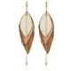 thumbnail image 1 of VANGANIA Aretes largos mujer de plumas Maxi Raven Gold elegantes hechos a mano, 1 of 5