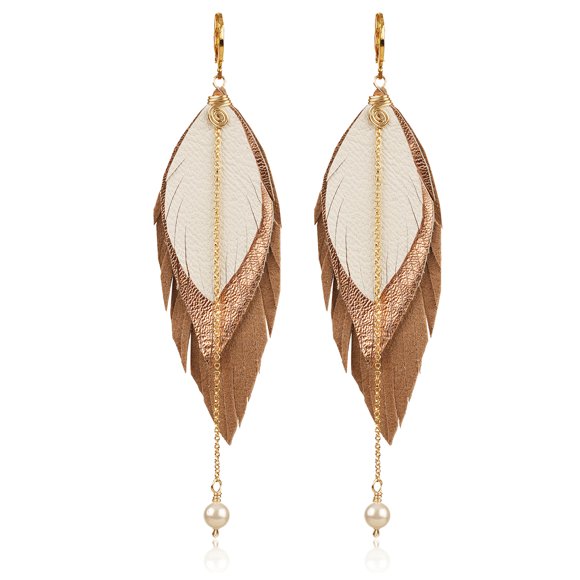 VANGANIA Aretes largos mujer de plumas Maxi Raven Gold elegantes hechos a mano