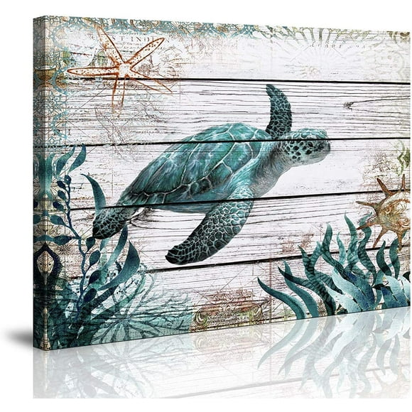 AIR-Bathroom Wall Decor Ocean Sea Wall Art Green Turtle Pictures Artwork Painting Ocean Decor Canvas Prints Nautical Bathroom Art Pictures Canvas Wall Art Decor Canvas Framed Prints Bedroom Ready to