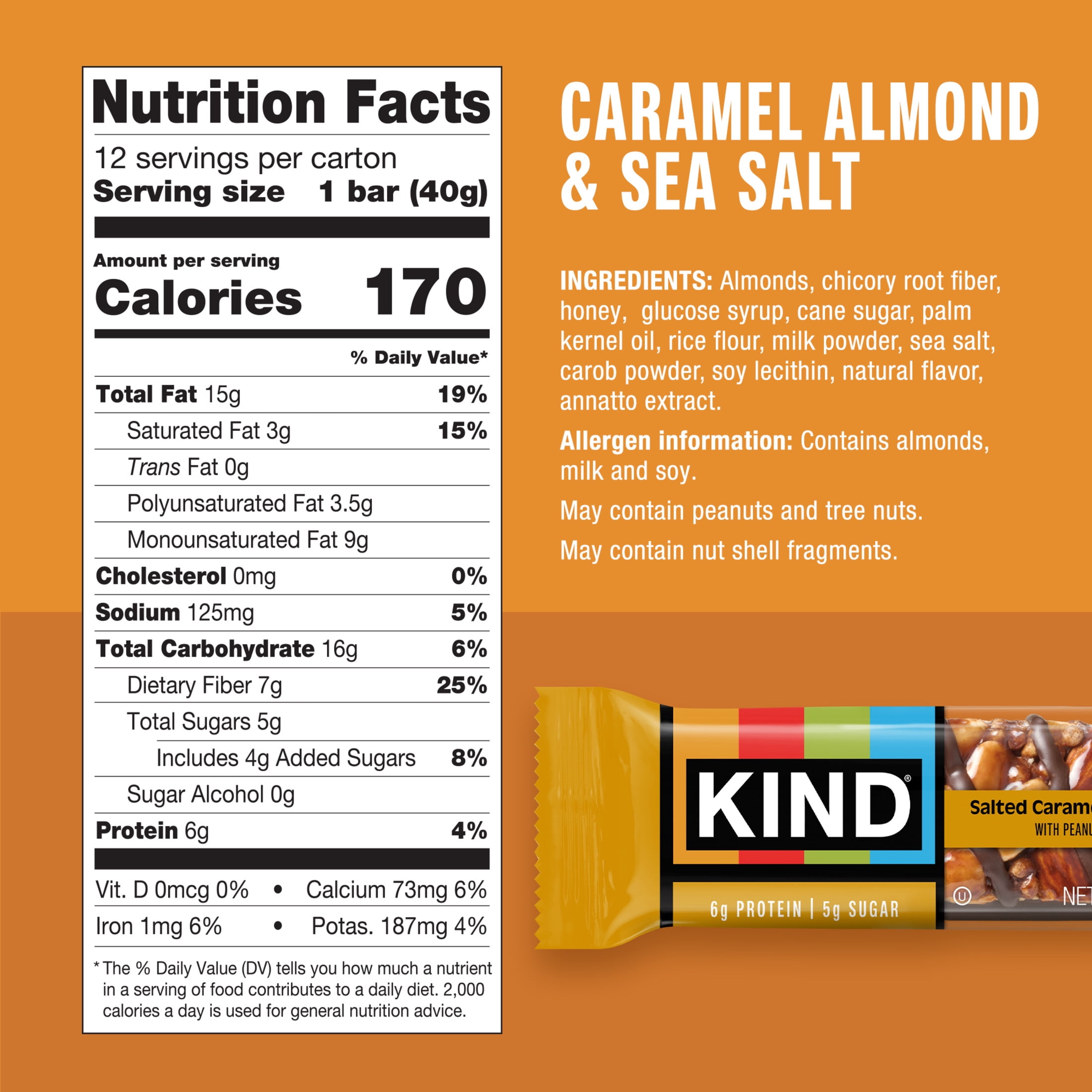 (6 pack) KIND Gluten Free Caramel Almond & Sea Salt Snack Bars, Value Pack, 1.4 oz, 12 Count Box