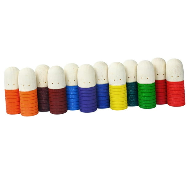 12 piezas de mini muñecas de madera para construir, juguetes educativos para bebés, juego de simulación creativo. Muñeca Rainbow Thumb