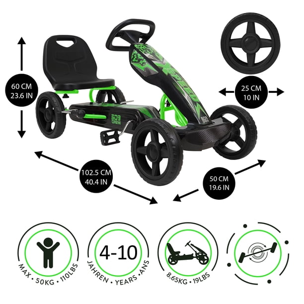 Xspeed Green & Black Kids Pedal Go-Kart for Indoor Playgrounds