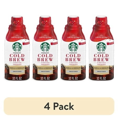 (4 pack) Starbucks Sweetened Vanilla & Chocolate Cold Brew Coffee Concentrate, 32 fl oz