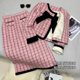 thumbnail image 5 of Abrigo corto de dos piezas con lazo para mujer, de cintura alta minifalda, Tweed, fragancia francesa pequeña, Primavera, Otoño e Invierno, 5 of 5
