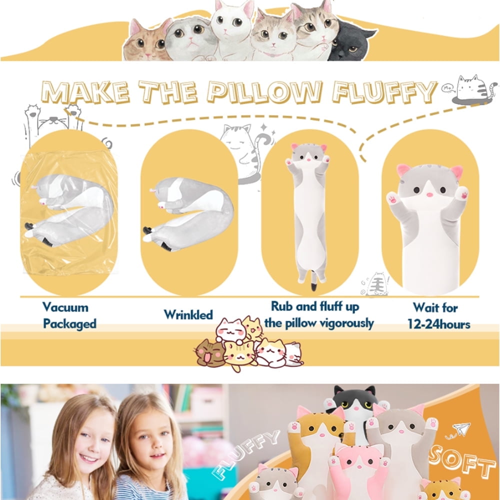 SANMADROLA Stuffed Animals Toys for Girls Boys 3-6 Years Giant Long Kawaii Cat Plush Body Pillow 59'' Kitten Plush Throw Pillow Doll Toy Gift for Girlfriend Pink