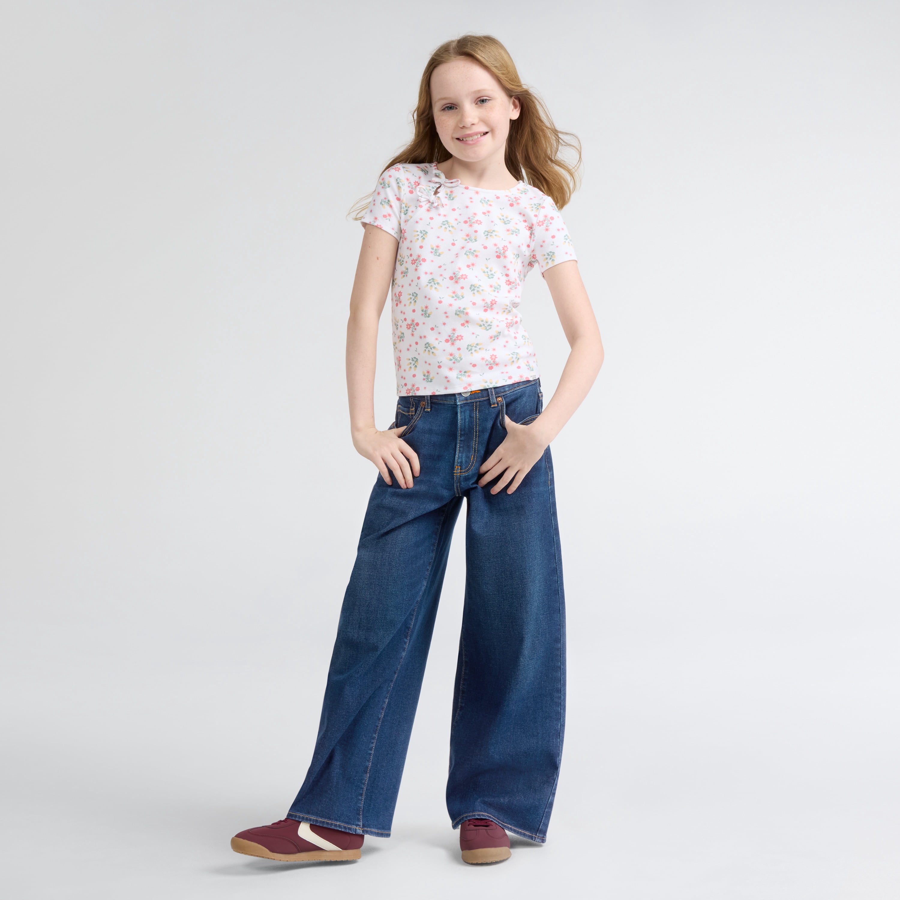 Levi Strauss Signature Girls Wide Leg Baggy Denim Jean, Size 5-18