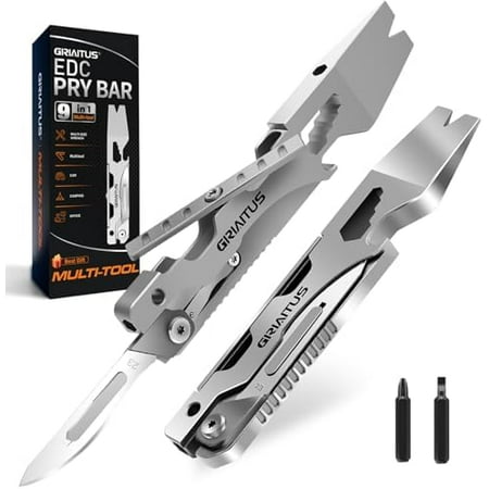 Multitool Pry Bar Wrench Tool with Flat/Phillips Screwdriver Folding Multi-tool Box Cutter Blade Knife Bottle Opener Steel Handle Everyday Carry Cycling Camping EDC Pocket Gadget Gifts for Men