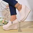 thumbnail image 4 of OKBOP Women's Wedge Boots Side Zip Round Toe Stability Foam Cushioning Beige Stylish Women's Boots Sizes 36, 4 of 5