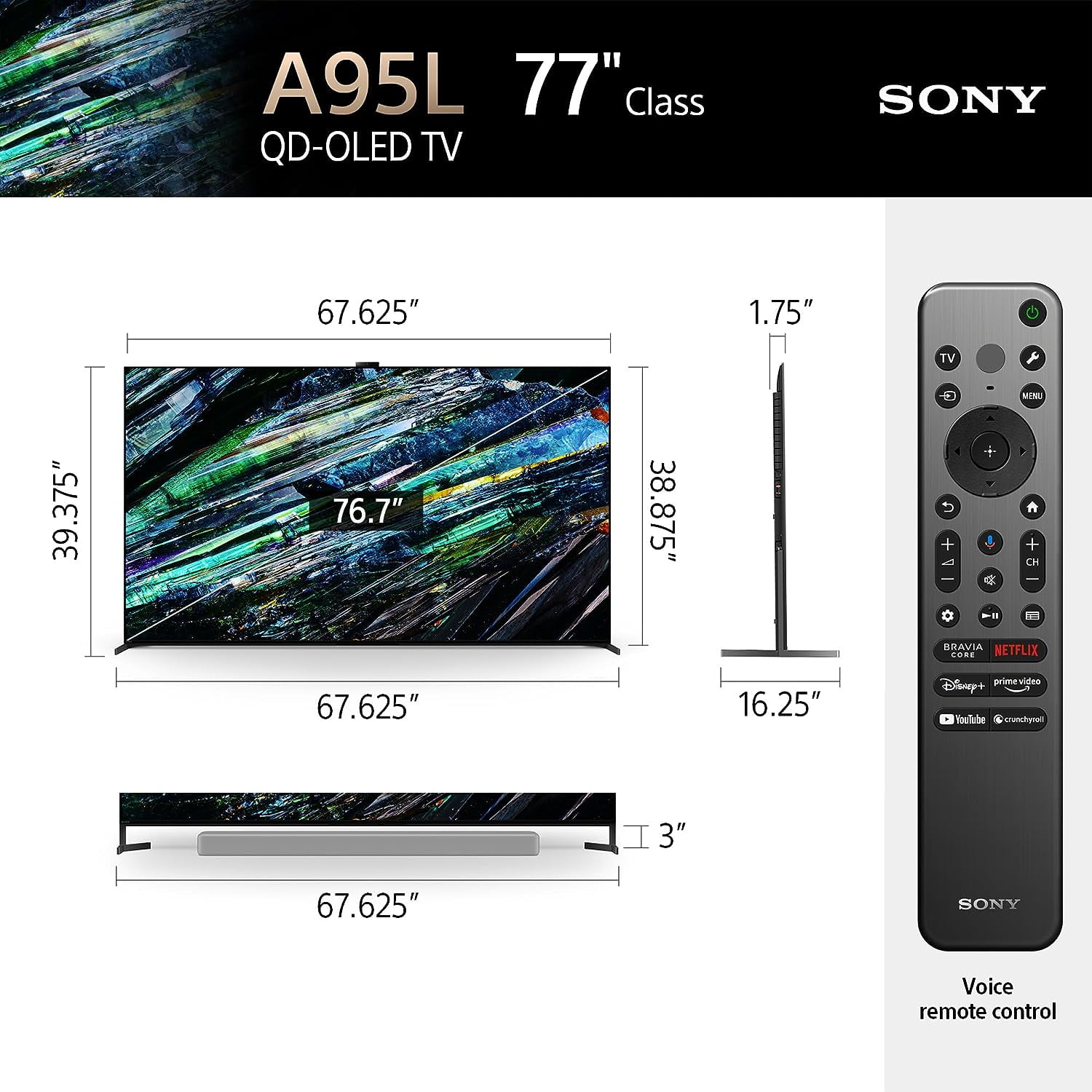 Sony XR77A95L 77 Inch QD-OLED 4K UHD Smart Google TV with AI Upscaling with a Sanus VLT7-B2 42 Inch-90 Inch Large Advanced Tilt 4D TV Wall Mount and Walts HDTV Screen Cleaner Kit (2023)