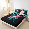 thumbnail image 3 of Castle Fairy Baseball Ice Cream Bed Sheets 4-Piece, Sport Splash Full Size Sheets, Pink Teal Black,1 Fitted Sheet, 1 Flat Sheet and 2 Pillowcases, 3 of 6