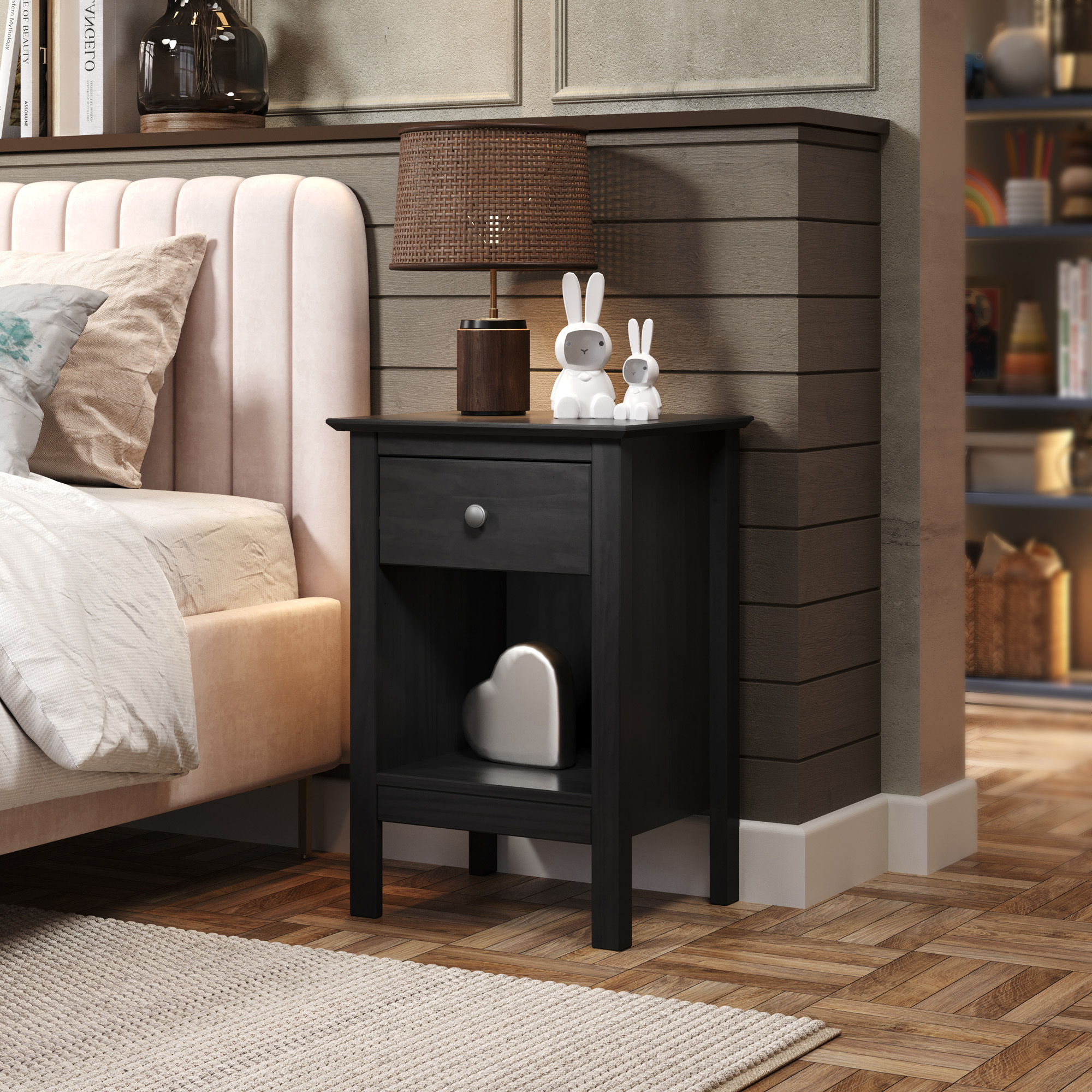 Jela One Drawer End Table/Nightstand Black