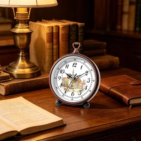 8 . 07 Battery Operated Antique Retro Analog Metal Alarm Clock,Silent Bedside Desk Clock,Wall