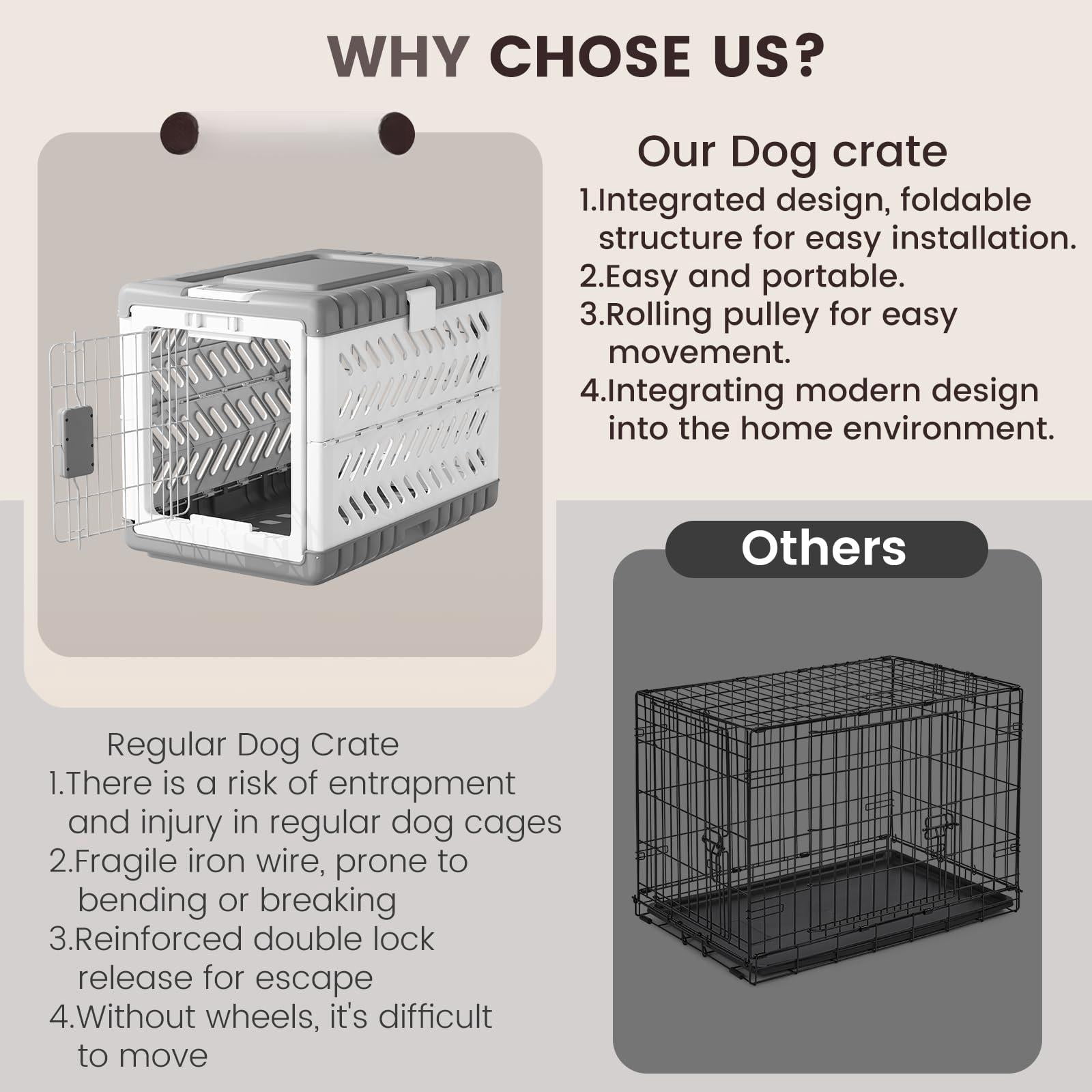 Collapsible Dog Crate For Medium/small Dogs - 28" L Foldable Cage No-tool Assembly  Travel With 2 Wheels Easy To Carry Space-saving Indoor Outdoor Use 27.96"(l) X18.3(w) X20.87(h)