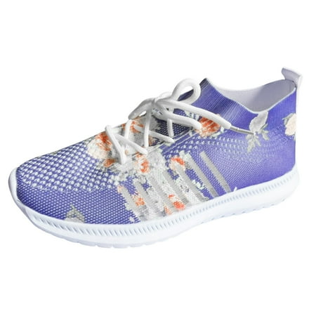 OJSFQUFP Womens Walking Shoes Ladies Shoes Flat Breathable Floral Casual Shoes Fashion Slip On Casual Sneakers Work Flats Office Shoes Women Flats Shoes Dressy Blue 39