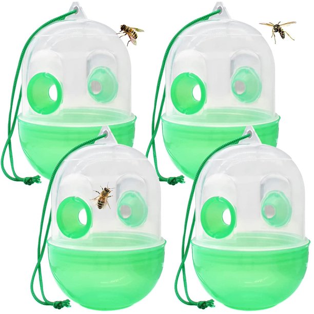 Juego de 4 trampas para avispas, trampa para avispas, trampa para abejas, trampa para moscas de la fruta, trampa de cuerno, trampa reutilizable para insectos, para interior y exterior, para jardí