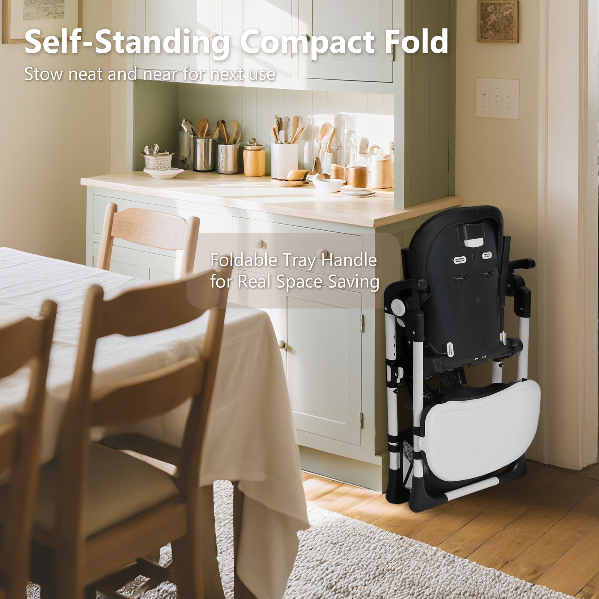 LINLUX Foldable Baby High Chair, Adjustable Feeding Chair for Toddler w/Removable Double Tray, Black