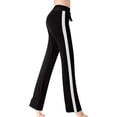 thumbnail image 5 of OSOLU Contrast Color High Waist Loose Fit Yoga Pants For Women Casual Stretchy Workout Trousers Workout Stretchy Running Tummy Control Joggers Bottoms Black M, 5 of 7