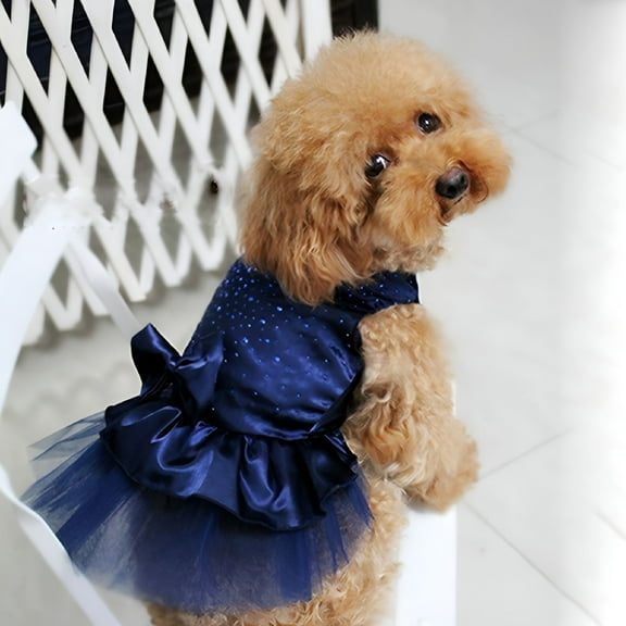 TELOLY Puppy Princess Sequined Bow Dog Tutu Dress Dog Pleated Shirt for Birthday Party