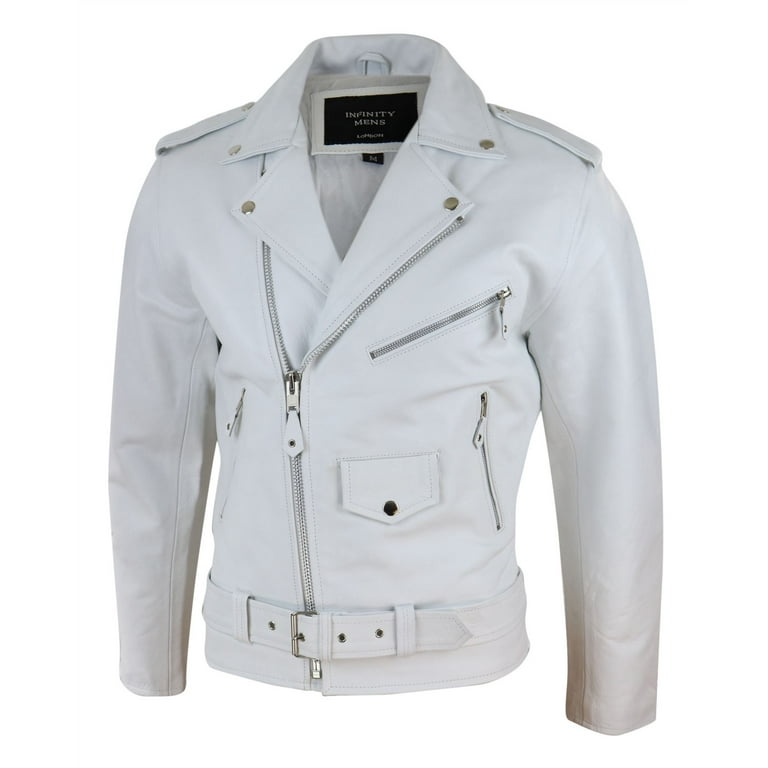Motorcycle Bb Dakota White Leather Jacket Men's Cowide Biker