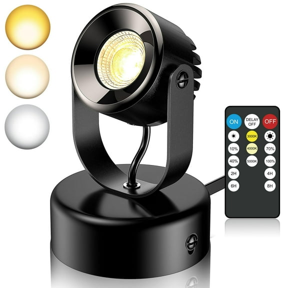 Taurisu Spot Lights Indoor with Remote Control, 7W Led Lights for Bedroom, Living Room & Office , Dimmable Uplighting 3000K/4000K/5000K Corner Accent Light with 5.9 FT Cord - 1PCS