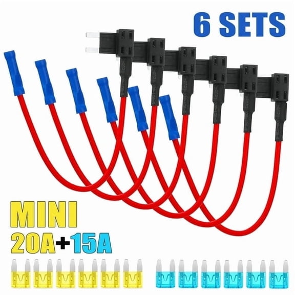 OEMASSIVE 6 Pack Mini Fuse Tap Holder Adapter Kit 12V With 20A 15A ATM APM Blade Car Fuse
