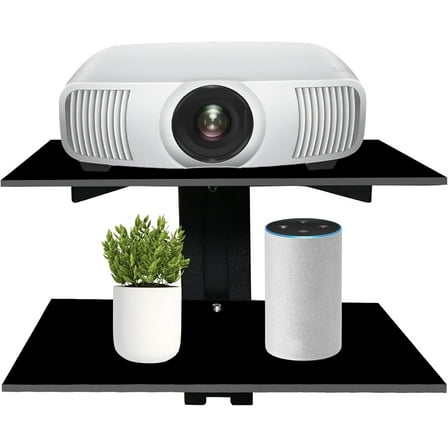 FEBTECH - Wall Entertainment Center Shelves - Shelf for Projector - Floating Shelves for Tv,DVD Players,Games Consoles, Cable Boxes, TV Accessories, 2 Shelf, Black