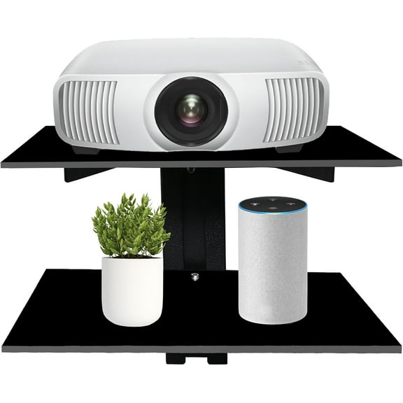 FEBTECH - Wall Entertainment Center Shelves - Shelf for Projector - Floating Shelves for Tv,DVD Players,Games Consoles, Cable Boxes, TV Accessories, 2 Shelf, Black