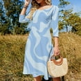 thumbnail image 4 of Abstract Blue Wavy Pattern Design Womens Summer Dress Tie Back A Line Flare Dress, 4 of 9