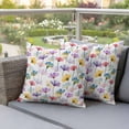 thumbnail image 4 of Colorful Floral Pillow Covers 2 Pack Watercolor Purple Yellow Blue Pink Flowers Pillowcase Waterproof Outdoor Throw Pillow Cover for Patio Garden Square Cushion 24”x24”, 4 of 9